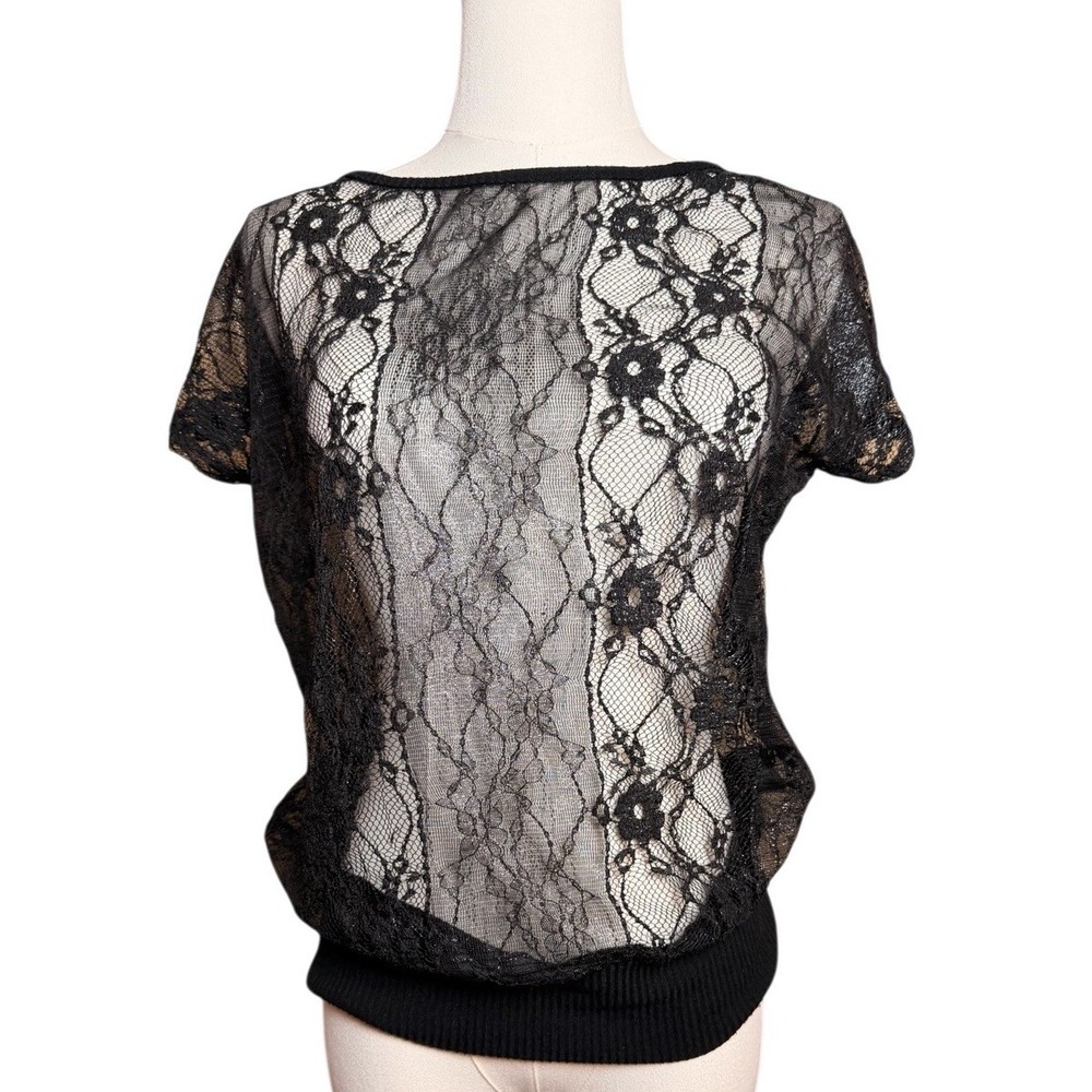 Forever 21 Sheer Black Lace Blouson Top Y2K Coquette Grunge Size S